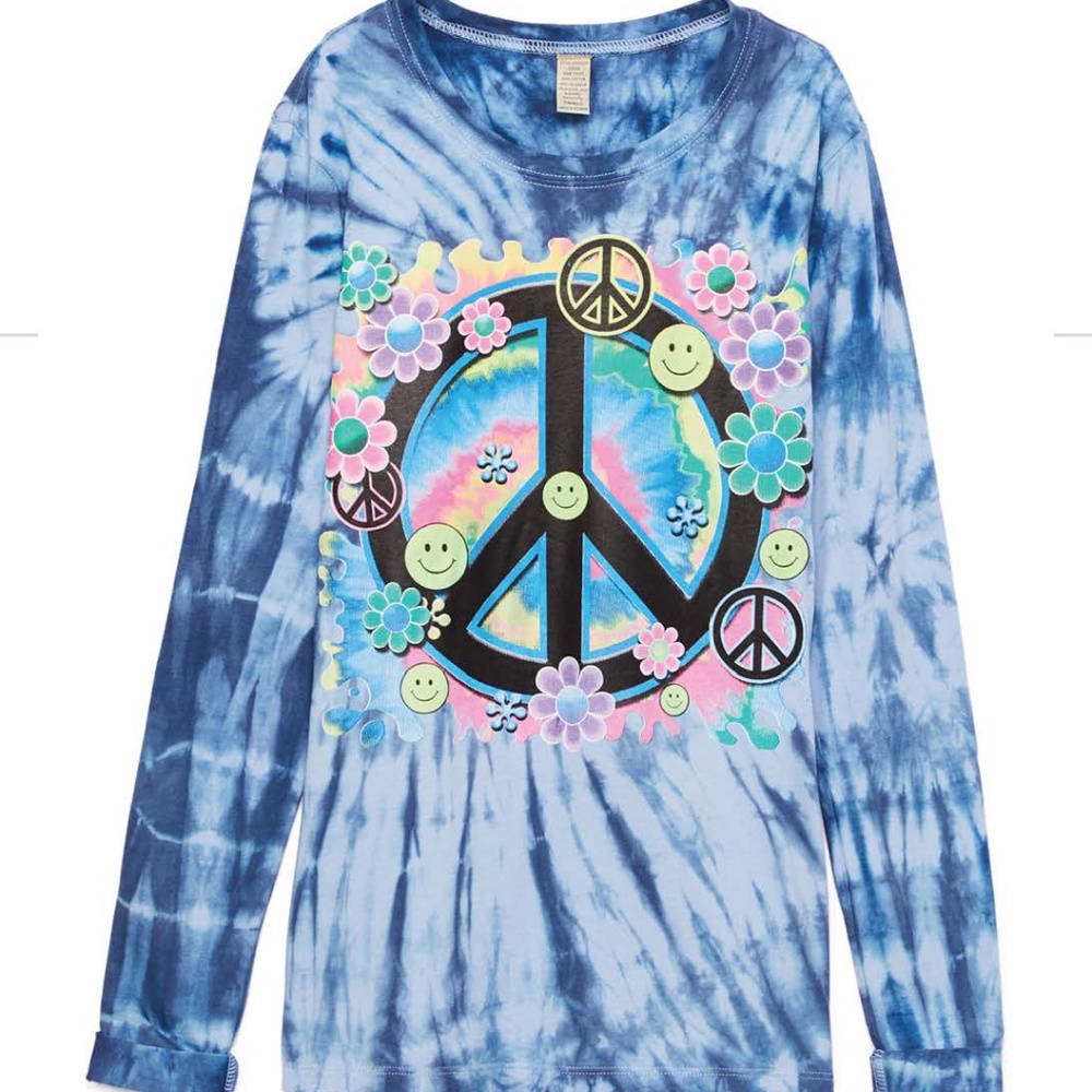 Long Sleeve Tie Dye T Shirt - Peace Sign